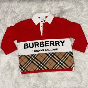 Burberry Kids Red and White Plaid Button Down Shirt